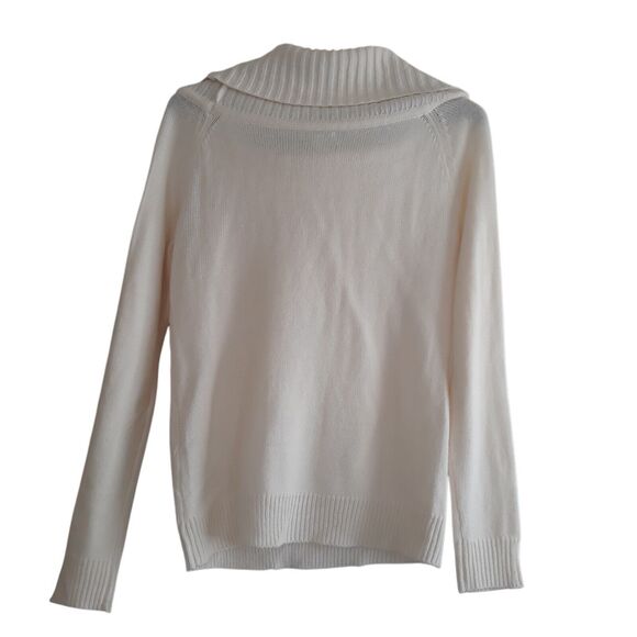 New York & Company Cowl Neck Sweater Women Med. Ivory Diamond Pattern Rhinestone - Picture 2 of 10